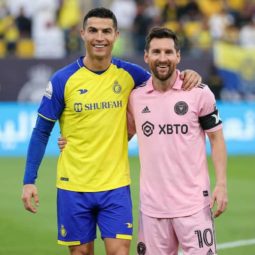 Ronaldo and Messi Smiling Together in Jerseys Ronaldo and Messi Smiling Together in Jerseys