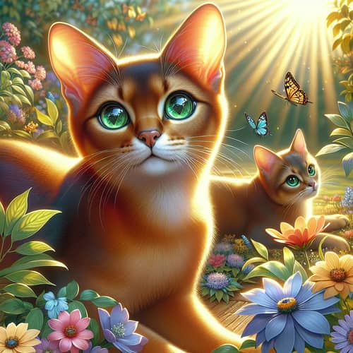 Enchanting Tawny-Coated Feline Stretching in Sunlight