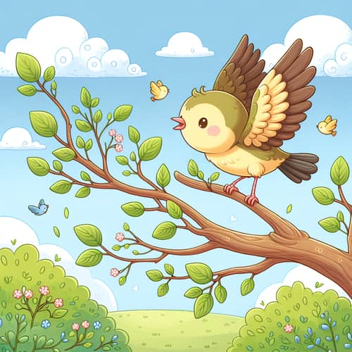Charming Bird Taking Flight from Tree Branch