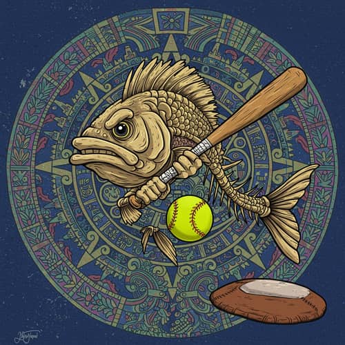 Aztec Boned Fish Softball Art - Colorful Design