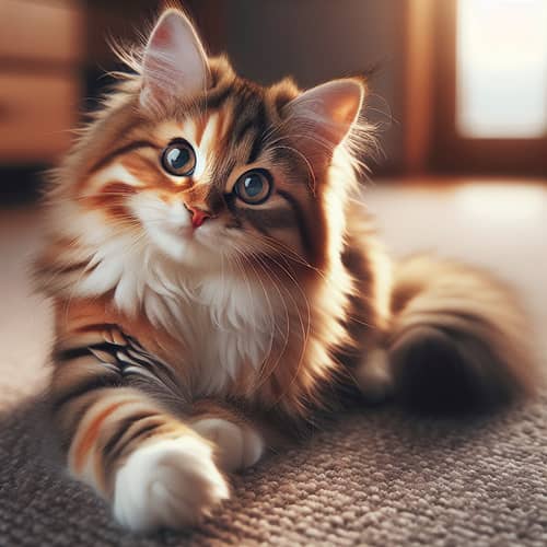 Medium-Sized Fluffy Orange and White Striped Cat | Playful Pose