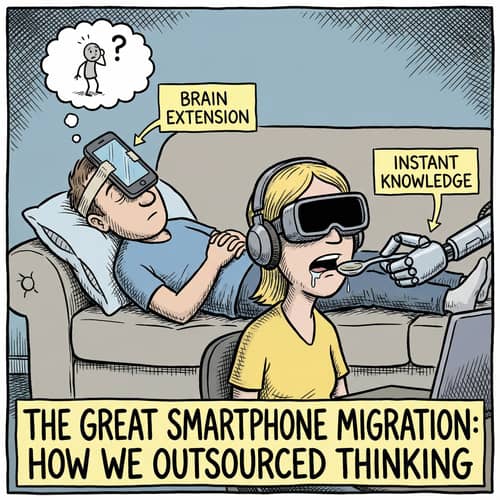 Technology's Impact on Intelligence - Satirical Cartoon Technology's Impact on Intelligence - Satirical Cartoon
