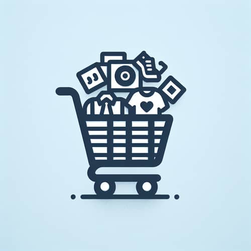 Merchandising Icon: Mini Shopping Cart with Popular Products