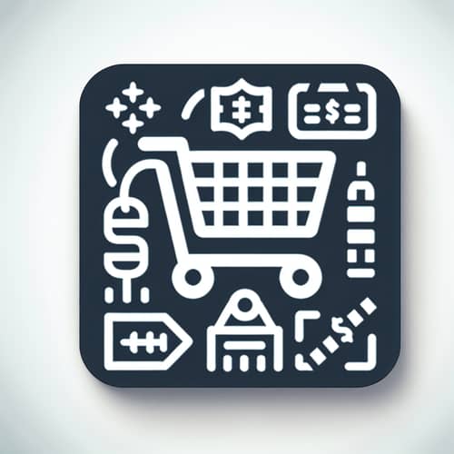 Merchandising Favicon: Shopping Cart, Price Tags & Retail Store