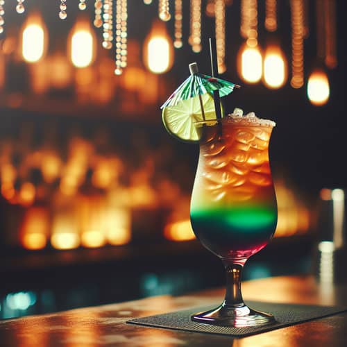 Exquisite Cocktail on Dark Brown Bar Counter