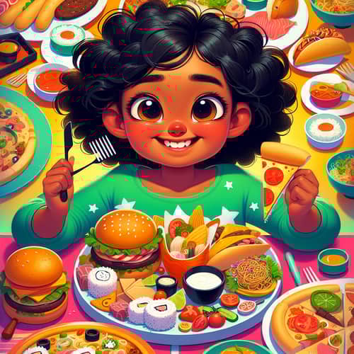 Girl Eating Variety of Foods | Fun Cultural Dining Scene