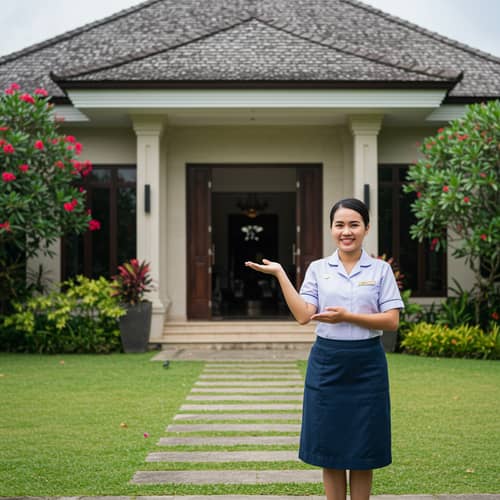 Welcoming Gesture of Foreign Maid Welcoming Gesture of Foreign Maid