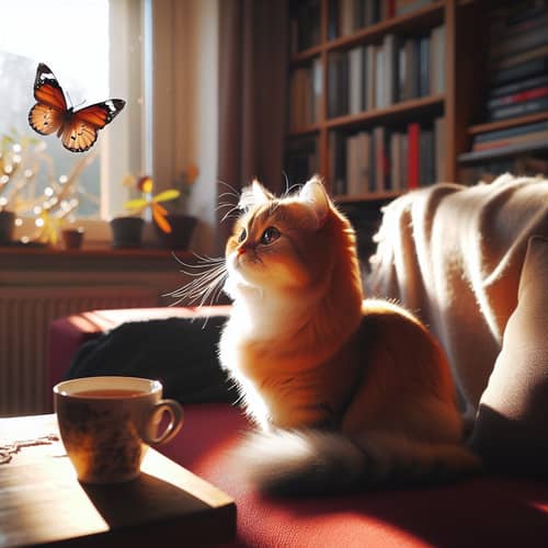 Elegant Domesticated Feline in Sunlit Living Room
