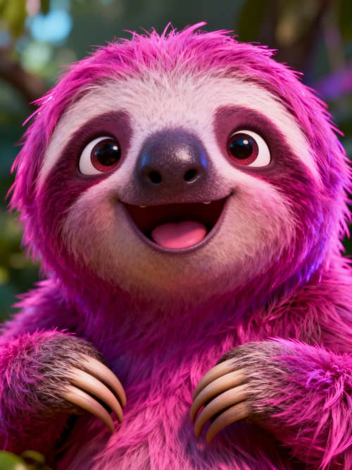Realistic Neon Pink Sloth with a Happy Face Realistic Neon Pink Sloth with a Happy Face