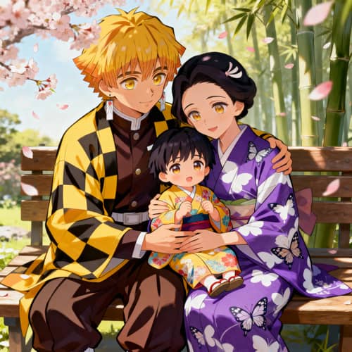 Zenitsu and Shinobu with Their Child Zenitsu and Shinobu with Their Child