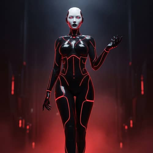Ethereal Female Cyborg with Mechanical Limbs