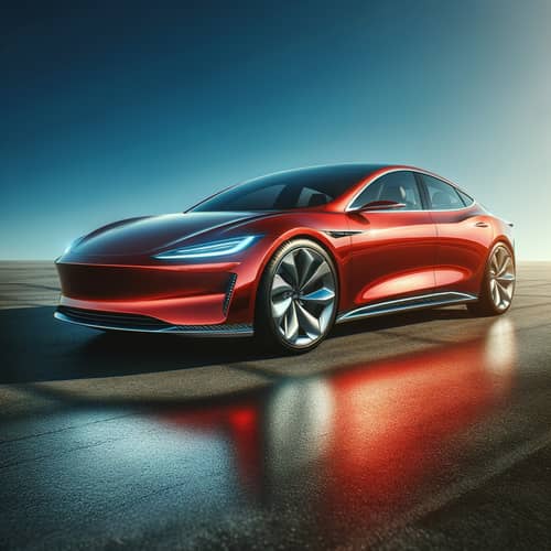 Sleek Red Car | Speed & Luxury | Silver Rims | Clear Blue Sky