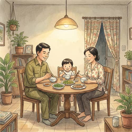 Cozy Vietnamese Family Dinner Illustration