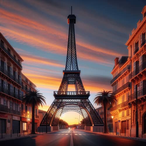 Eiffel Tower Model at Sunrise in Nimes, France