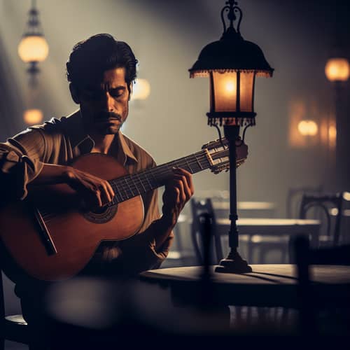 Melancholic Hispanic Male Musician with Guitar | Solitude Scene