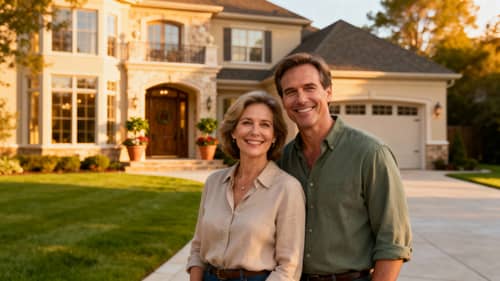 American Dream: Happy Couple in Front of Luxury Home American Dream: Happy Couple in Front of Luxury Home