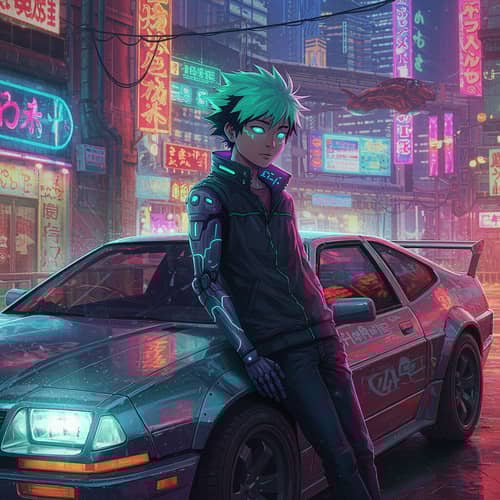 Anime Cyberpunk Boy with Auto Art