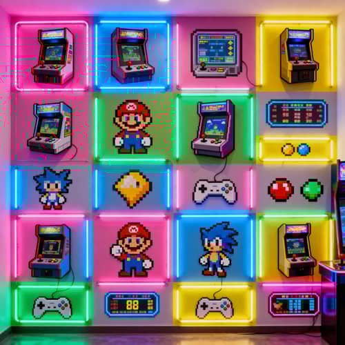 Vibrant Arcade-Themed Wall Design for Gamers
