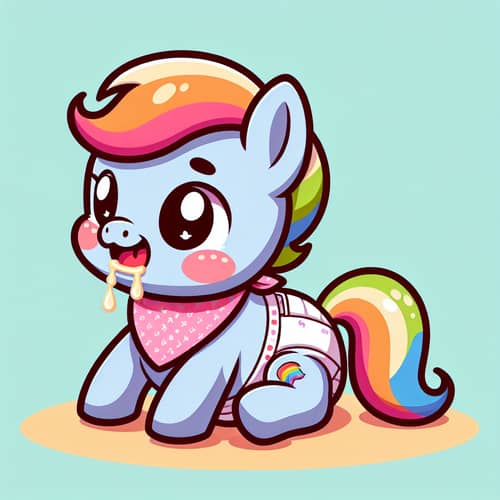 Cute Cartoon Pony Baby Crawling with Bib and Diaper