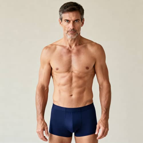 Confident Middle-Aged Man in Navy Boxer Briefs