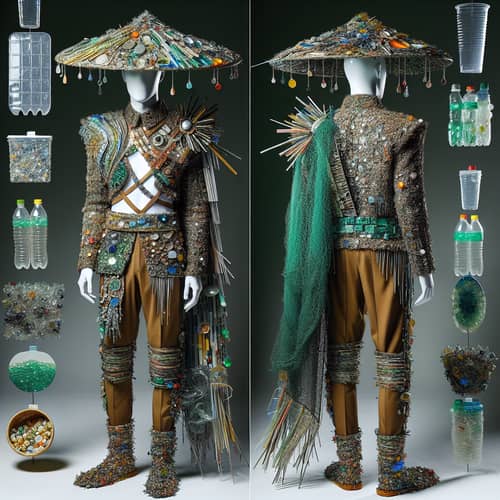 Innovative Male Costume from Recycled Materials - Sustainable and Bold Design