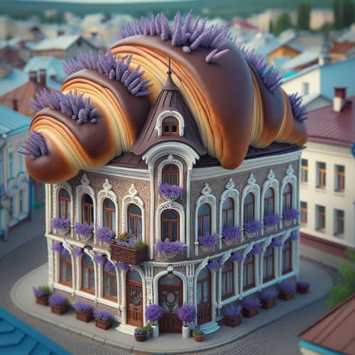 Charming Croissant-Shaped House Covered in Purple Chocolate