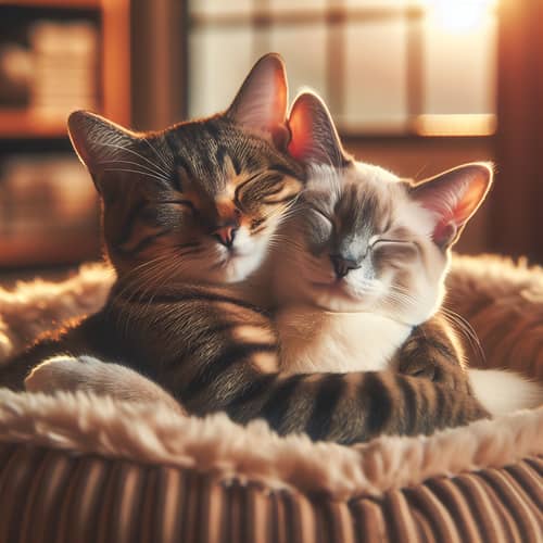 Adorable Tabby Cat Hugging Siamese Cat | Warm Embrace