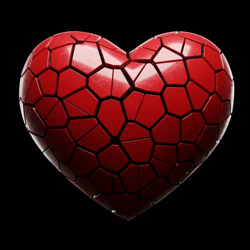 3D Red Heart with Black Cracks - Broken Heart Art