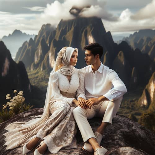 Romantic Southeast Asian Couple in Mountain Scenery