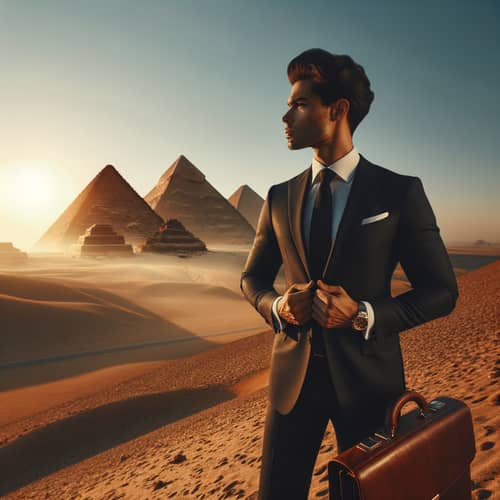 Businessman at Pyramids: Modern Professional in Ancient Egypt