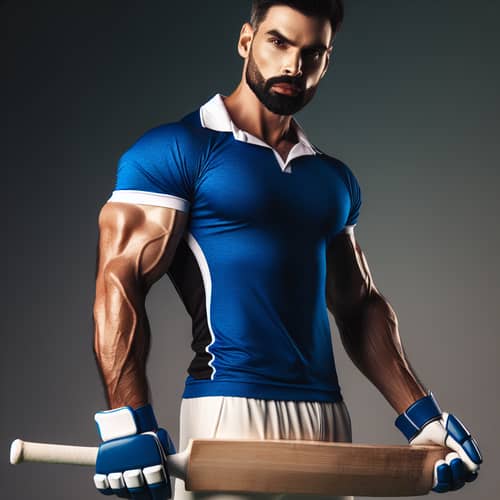 Muscular Cricket Player in Blue Uniform | Intense Cricket Action