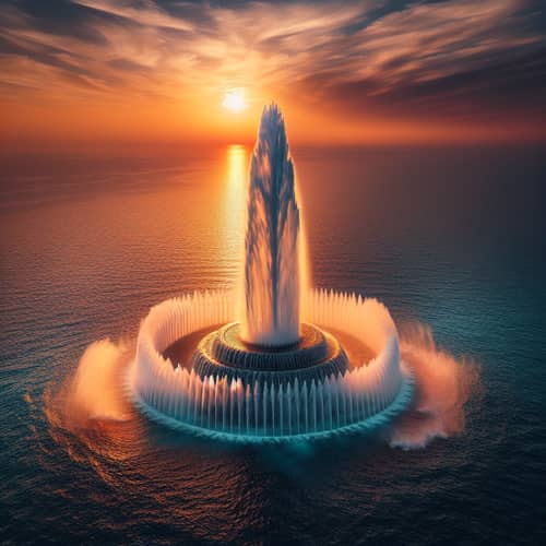 Majestic Fountain Rising in the Heart of the Sea