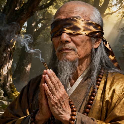 Elderly Monk in Serene Golden Light Art Elderly Monk in Serene Golden Light Art