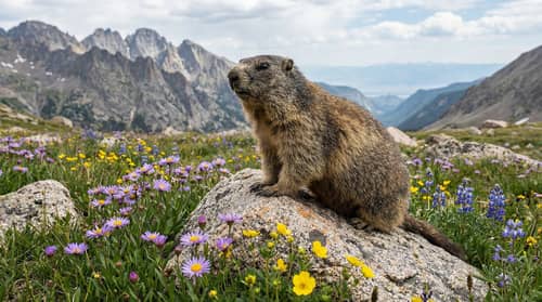 Alpine Marmot in Mountain Meadow: Nature Photography Alpine Marmot in Mountain Meadow: Nature Photography
