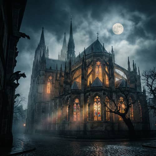 Enchanting Gothic Cathedral Under Moonlight Enchanting Gothic Cathedral Under Moonlight