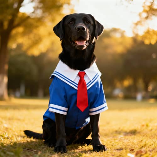 Black Labrador Dog in Student Uniform Black Labrador Dog in Student Uniform