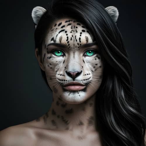 Fusion Women and Snow Leopard Art