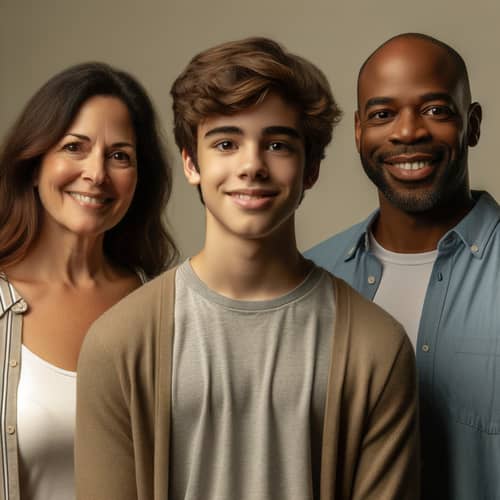 Diverse Family Portrait: Young Caucasian Boy, Hispanic Mother, and Black Father