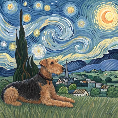 Welsh Terrier in Van Gogh's Starry Night