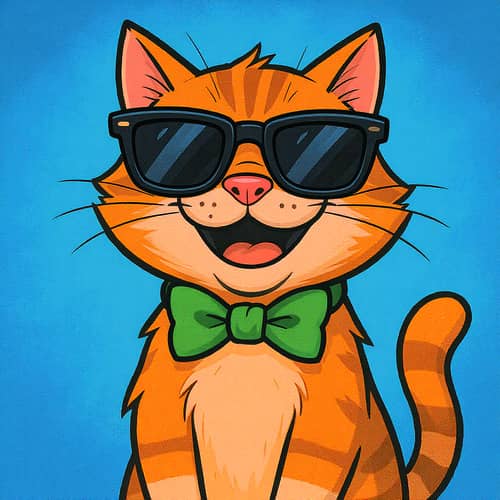 Goofy Cat with Sunglasses and Bow Tie