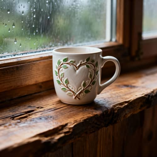 Heart Relief Mug Crafted from Twigs and Leaves Heart Relief Mug Crafted from Twigs and Leaves