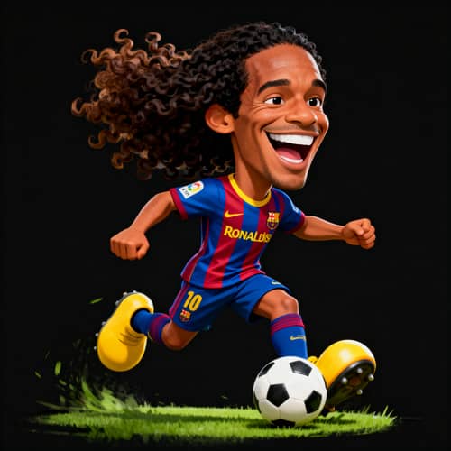 Ronaldinho Cartoon Caricature in Barcelona Jersey Ronaldinho Cartoon Caricature in Barcelona Jersey