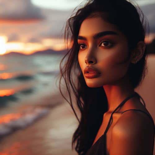 Stunning South Asian Lady Beach Sunset View