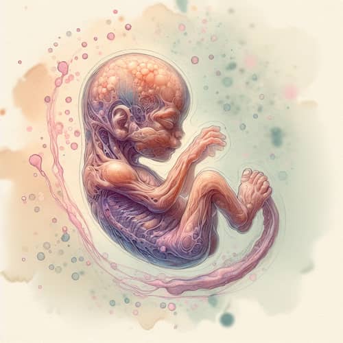 Human Embryo Developmental Stages Illustrated in Watercolor