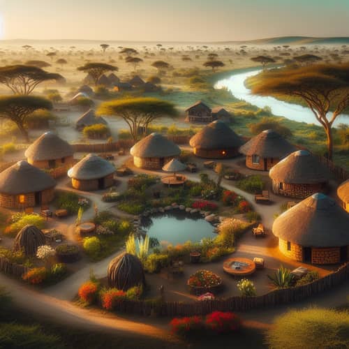 Serene African Village Panorama | Morning Charm