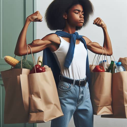 Empowering Black Teenage Girl Lifting Heavy Grocery Bags
