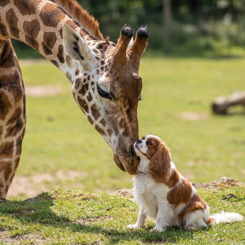 Giraffe and King Charles Spaniel Love Giraffe and King Charles Spaniel Love