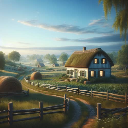 Peaceful Farmland Landscape with a Quaint House