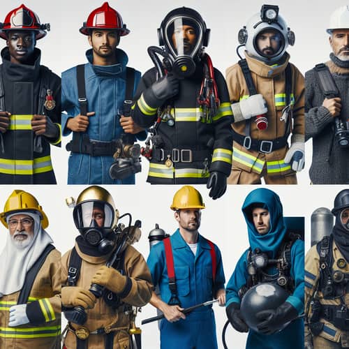 Diverse Workers Following Safety Regulations in High-Risk Professions