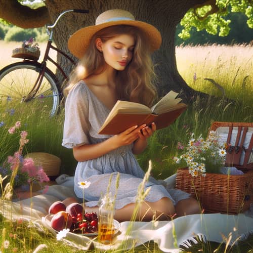 Summer at 17: Teenage Girl Reading Book in Wildflower Meadow